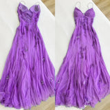 Blue Vintage Elegant V Neck Exquisite Embroidery Applique Beading Long Chiffon prom dress Evening Gown Party Dress HZ1023