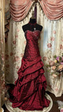 Red tube top shiny retro elegant long layered satin ball gown evening dress HZ1023