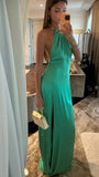 Green simple elegant fashion suspenders long satin slit sexy ball gown evening dress HZ1023