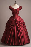 Burgundy Retro Elegant Sweetheart Neck Long Princess Ball Gown Evening Dress HZ1023
