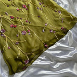 Yellow Green gorgeous exquisite vintage embroidered spaghetti strap long ball gown prom dress evening gown HZ1023