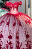 Red gorgeous exquisite sweet floral applique long tulle ball gown evening gown wedding dress HZ1023