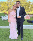 Pink Sweet Backless Long Tulle Ball Gown Evening Dress Party Dress HZ1023