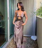 Ivory White Sexy Hollow Lace Long Elegant prom dress Evening Dress Party Dress HZ1023