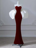 Burgundy Fashion Elegant Mermaid Off-shoulder Long Slim Velvet prom dress Evening Dress Party Dress HZ1023