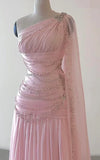 Pink Beaded Elegant Floor-Mounting Maxi Dress Long tulle Ball Gown Evening Dress HZ1023