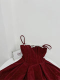 Red shiny cute sweet heavy red velvet tube top short Bow skirt homecoming dress birthday party dress holiday small dress HZ1023