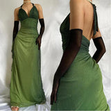 Green shiny elegant strap gradient long chiffon ball gown prom dress evening dress party dress HZ1023