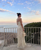 Ivory Tulle Spaghetti Strap Elegant Long Evening Gown Party Dress HZ1023