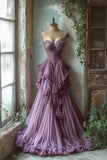 Purple Fashion Elegant Exquisite Beaded Long Tulle Ball Gown Evening Dress HZ1023