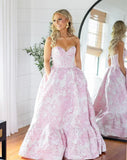 Pink Sweet Heart Neck Beautiful Floral Long Satin Ball Gown Evening Dress Party Dress HZ1023