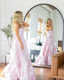 Pink Sweet Heart Neck Beautiful Floral Long Satin Ball Gown Evening Dress Party Dress HZ1023