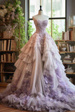 Purple Fashion Elegant Exquisite Floral Long Tulle Ball Gown Evening Dress HZ1023