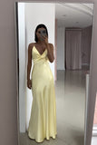 Yellow Fashion V-neck Spaghetti Straps Elegant Long Satin Back lace-up Ball Gown Evening Dress Party Dress HZ1023