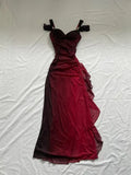 Burgundy Shiny Elegant Off Shoulder Ruffles Fashion Elegant Long Prom Dress Evening Gown Party Dress HZ1023