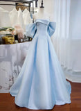 Light Blue Elegant A-line Off-shoulder Long Satin Ball Gown Formal Evening Dress HZ1023
