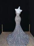 Silver gorgeous shiny fashion long sequin mermaid floor length fishtail dress prom dress, evening dress, party dress HZ1023