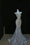 Silver gorgeous shiny fashion long sequin mermaid floor length fishtail dress prom dress, evening dress, party dress HZ1023