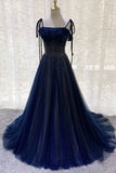Dark blue gorgeous shiny sequins long elegant tulle ball gown evening dress HZ1023