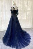 Dark blue gorgeous shiny sequins long elegant tulle ball gown evening dress HZ1023