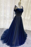 Dark blue gorgeous shiny sequins long elegant tulle ball gown evening dress HZ1023