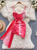 Pink Fashion Spaghetti Strap Irregular Hip Skirt Sexy Suspender Dress for Women HZ1023