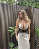 Ivory White Sexy Hollow Lace Long Elegant prom dress Evening Dress Party Dress HZ1023