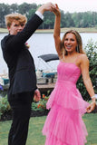 Hot pink elegant fashion long layered tulle bodycon princess ball gown evening dress HZ1023
