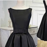 Black elegant cute simple knee-length mid-length satin homecoming dress prom dress evening dress party dress HZ1023