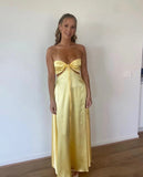 Yellow/Pink Strapless Elegant Simple Long Ball Gown Evening Gown Bridesmaid Dress HZ1023
