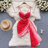 Pink Fashion Spaghetti Strap Irregular Hip Skirt Sexy Suspender Dress for Women HZ1023