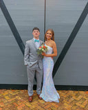 White shiny sequins charming fashion one shoulder mermaid slim long prom dress evening dress party dress HZ1023