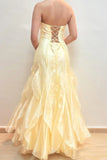 Yellow elegant fashion off-shoulder sleeveless tube top long chiffon ruffle formal prom dress evening dress party dress HZ1023