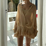 // 2025 Vintage Chiffon Lace Skirt Suit 68HZ