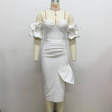 Women's Sexy Breasts Deep V Bandaged Skirts Shoulder Lantern Sleeve Open Party Dress Dress 68HZ