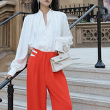 / Zhao Sanguan Elegant Collar White Shirt Single-Drace Commuting Top 2024 New 68HZ