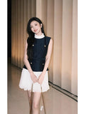 Gaoding New Blue And White Collar Collar Fake Two Sleeveless Dress Temperament Famous Wind Thin Short Dress 2025 Summer 68HZ