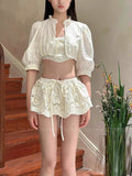 Spring And Summer 2025 New Seaside Holiday Wind Small Comfortable South French Holiday Style White Short Shirt Shorts Set 68HZ