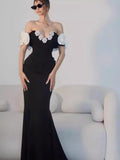 2024 New Dating Show Bride Long-Word Shoulder Thanking Banquet Evening Decoration Fishtail Skirt Banded Evening Dress 68HZ