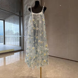 Evening Dress Temperament C High Value Light Luxury 2025 Spring And Summer New Heavy Industry Three-Dimensional Flowers Mesh Dress Dress Woman 68HZ