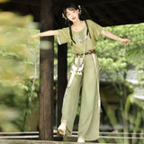 Original Design Yuehua Tour Chinese Style Improvement Chinese Elements Of The New Chinese Style Women's Short-Sleeved Blouse Trousers Set 9086 68HZ