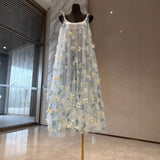 Evening Dress Temperament C High Value Light Luxury 2025 Spring And Summer New Heavy Industry Three-Dimensional Flowers Mesh Dress Dress Woman 68HZ