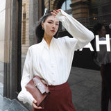 / Zhao Sanguan Elegant Collar White Shirt Single-Drace Commuting Top 2024 New 68HZ