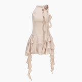 2024 New Sexy Lotus Side Flowers Hanging Neck Skirt Atmosphere Feel Flowing Sleeveless Short Dress 68HZ