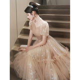 Evening Dress Woman 2025 New Light Luxury Small High-End Small Banquet Senior Feeling Host Birthday Wedding Dress 68HZ