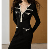 / 2024 Autumn And Winter Small Fragrant Wind Hit The Fish Tail Waist Dress Temperament High-End V-Neck Long Dress 68HZ