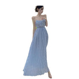 Super Fairy Design Feeling Blue Pure Lust Wind Beach Holiday Bare Back To Show Thin Skirt Slings 68HZ