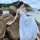 Hanging Neck Sling Dress Women's Summer Chiffon High-End Feel Super Fairy Temperament Seaside Holiday Dress 68HZ