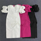 Women's Sexy Breasts Deep V Bandaged Skirts Shoulder Lantern Sleeve Open Party Dress Dress 68HZ