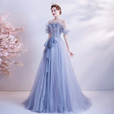 Spring 2025 New Bridal Banquet Dress Host Gradually Blue Bright Star Show Evening Dress 68HZ